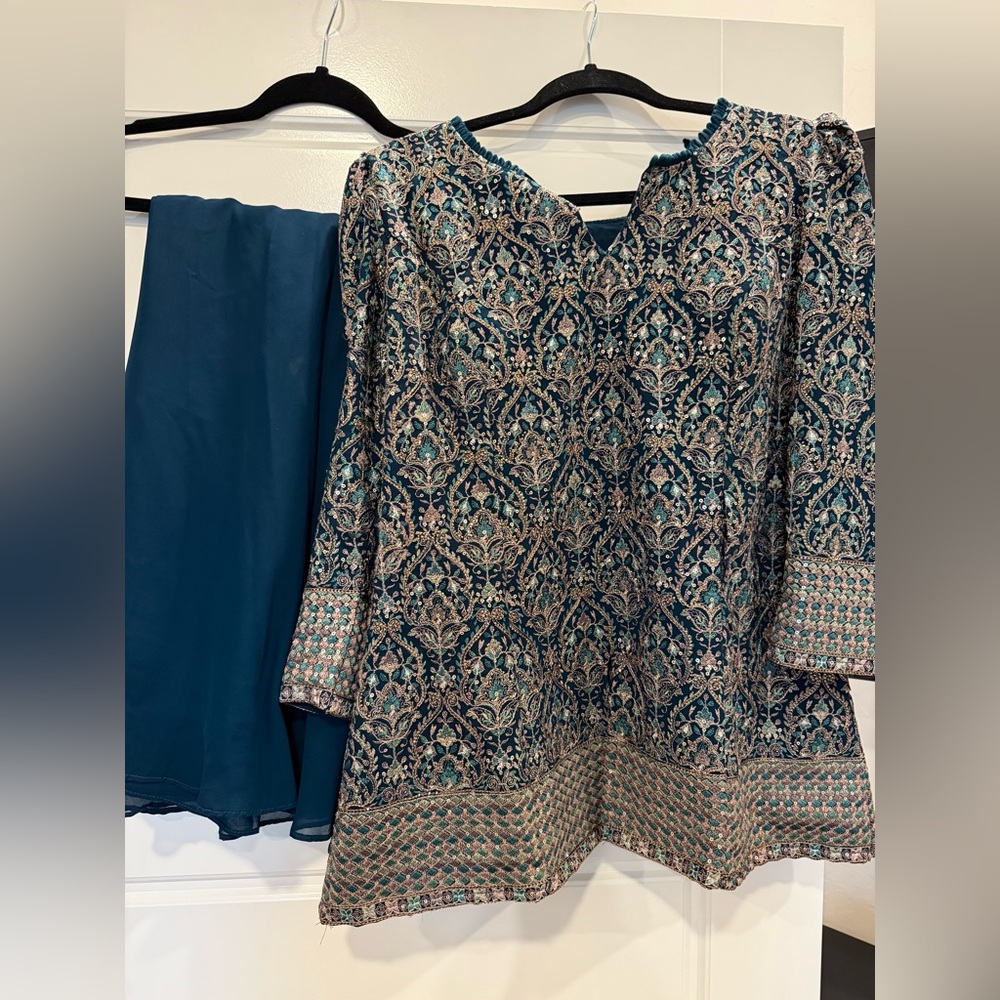 Elegant Embroidered Tunic Indian Palazzo Outfit